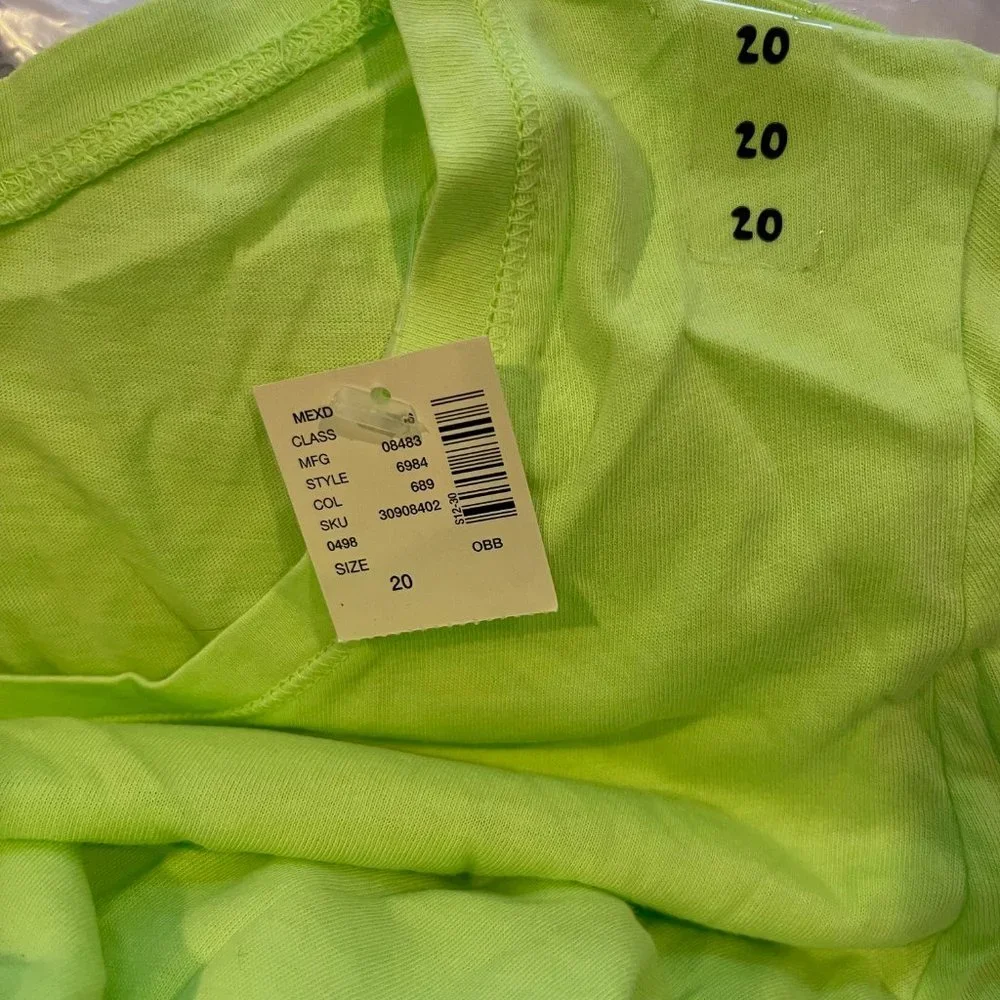 Justice Junior Girls Neon Lime Green Basic Tee Shirt Top Size 20 New with Tags